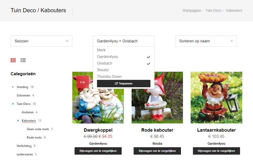 webshop: filter op meerdere karakteristieken