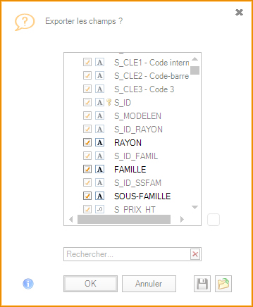 export des libellés rayons, familles et sous-familles