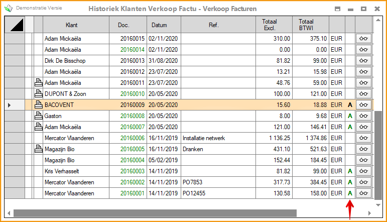 weergave van de afpunting in historiek
