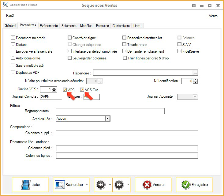 vue sur les cases à cocher