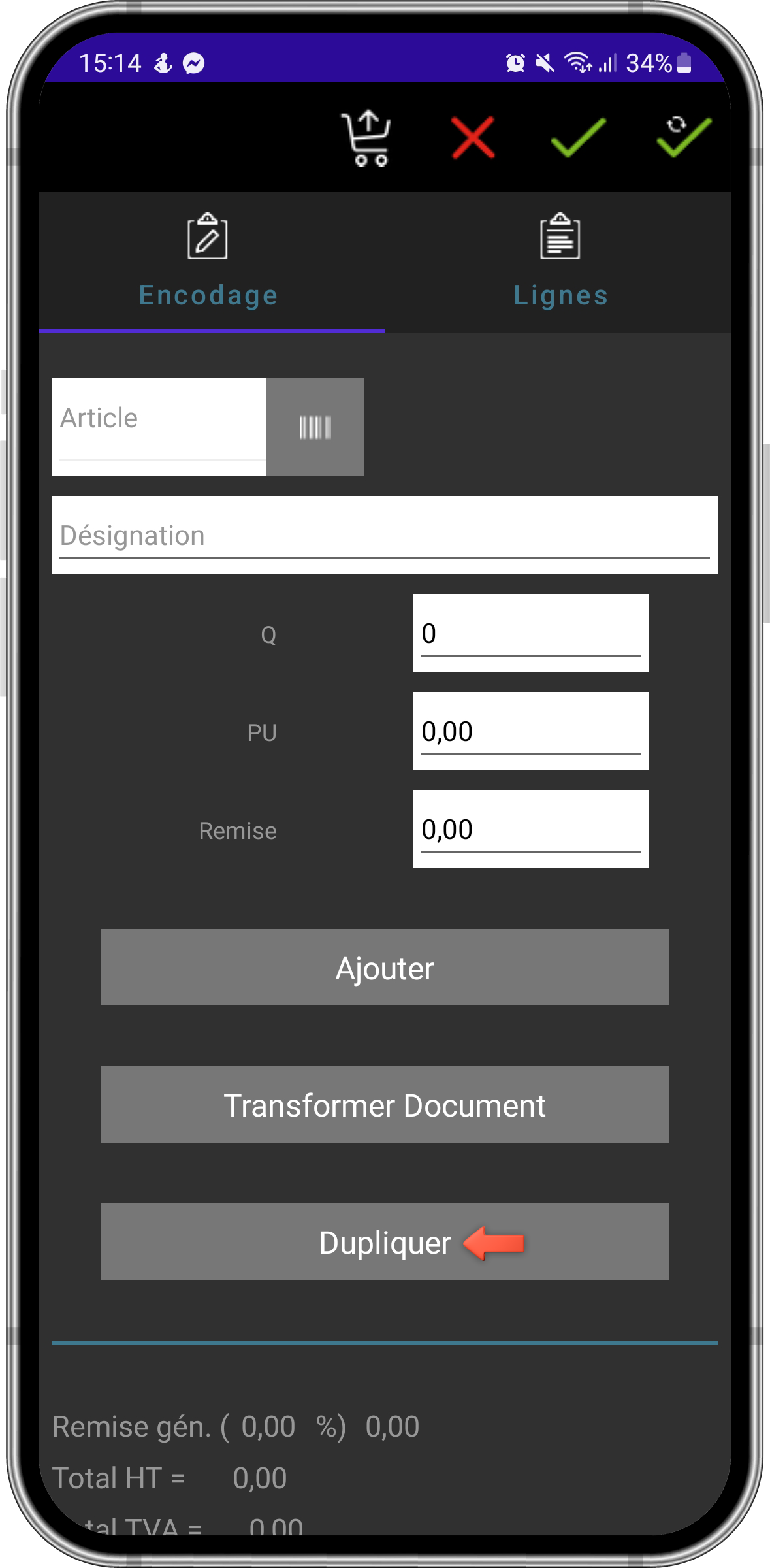 vue sur le bouton dupliquer