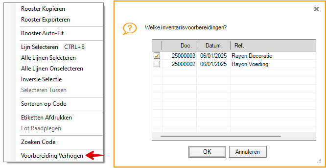 Gegroepeerde toename van de inventarisvoorbereidingen tot de huidige definitieve inventaris