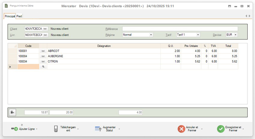 Interface d'encodage dans Mercator